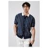 Casual Striped Polo Shirt for Men Summer Business Non-Iron Slim Fit Gentleman Thin Knitted Striped Short Sleeve T-Shirt