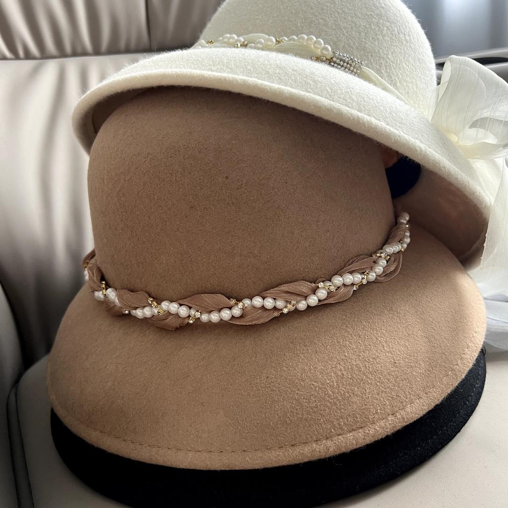 Elegante Hepburn-Stil Zylinderhut für Damen, Netzschleife Herbst und Winter neuer Stil Französisch Retro Kleiner Duft Stil Wollhut