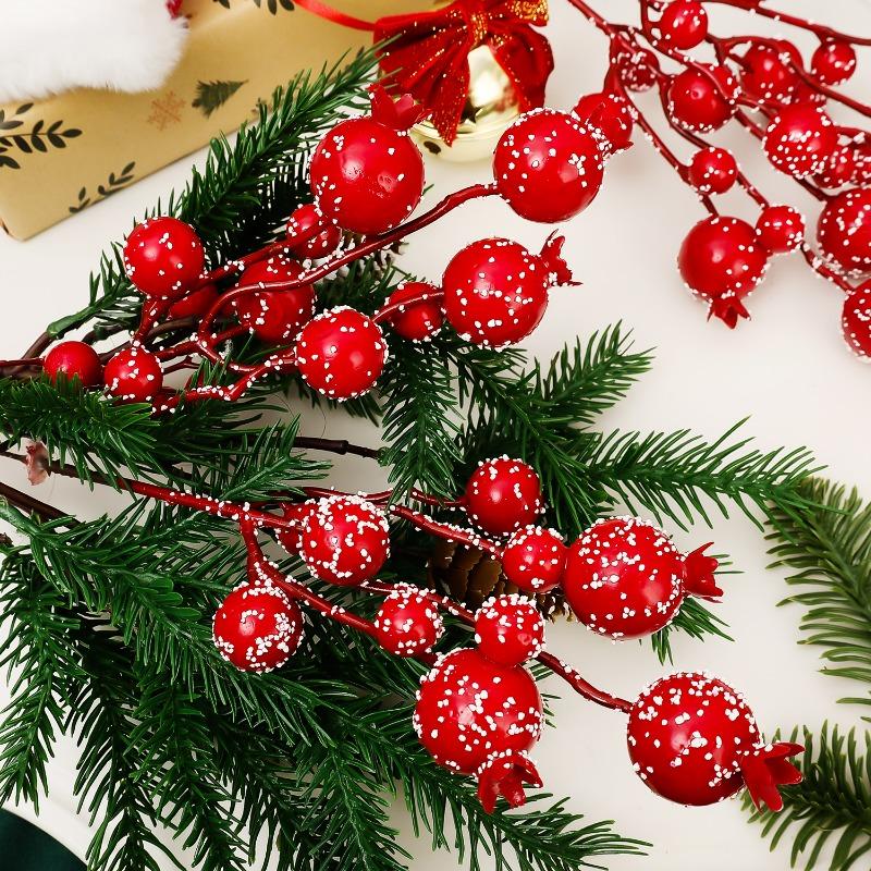 1-20pcs Christmas Red Berry Stems DIY New Year Artificial Wreath Crafts Berries Xmas Tree Fake Flowers Ornaments Party Supplies