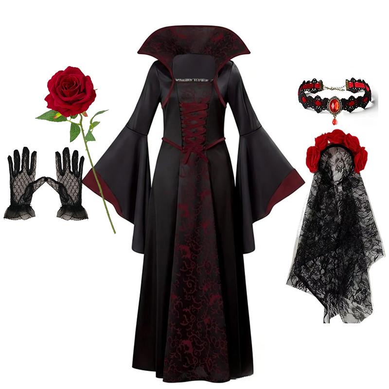 Dětské Cosplay Červené Upíří Halloweenské Šaty Pro Děti Duch Nevěsta Gotický Kostým Upíří Karnevalové Oblečení Černé Červené Oblečení