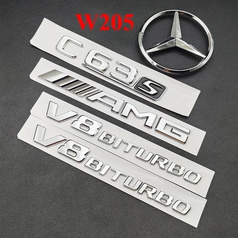 מדבקת רכב חמה 3D ABS כרום C63S אותיות לוגו V8 BITURBO תגית מדבקת כוכב אחורית לרכב תא מטען סמל AMG עבור מרצדס בנץ C63S A