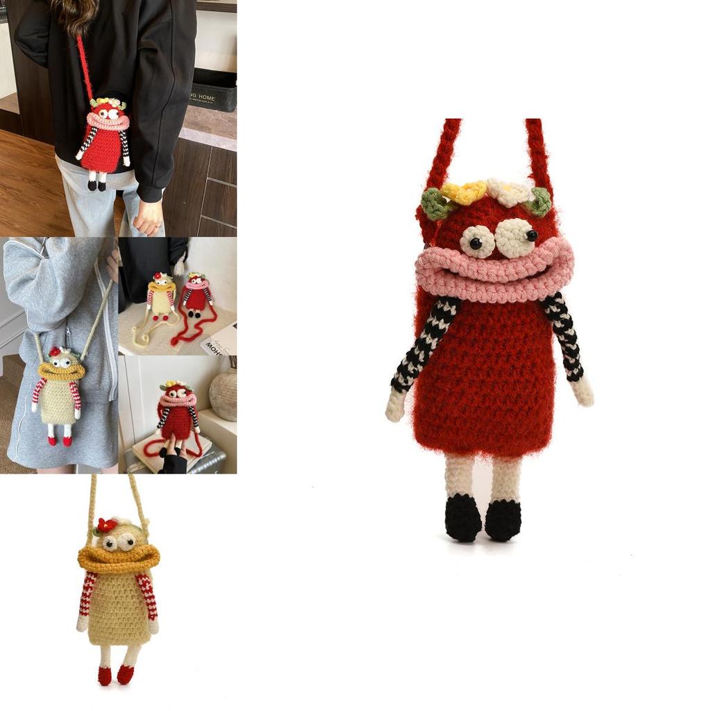 Funny Cute Big Mouth Woven Crossbody Bag With Top Open Design And Cellphone Pocket For Daily Use