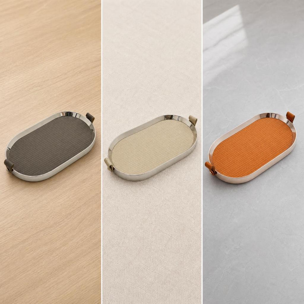 Stainless Steel Tray with Woven Inset Sturdy for Everyday Hosting