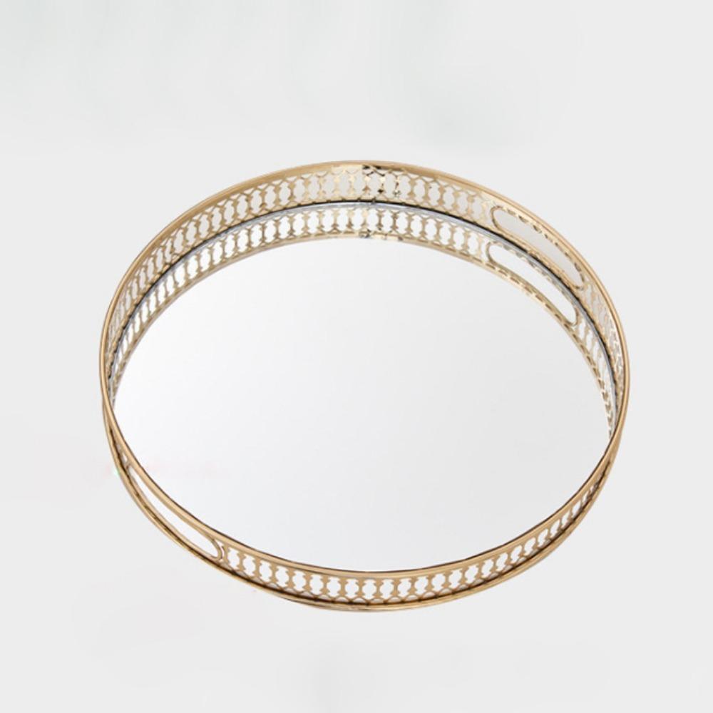 Gold Metal Jewelry Tray Round Makeup Snack Tray European Mirror Storage Tray Bedroom Living Room