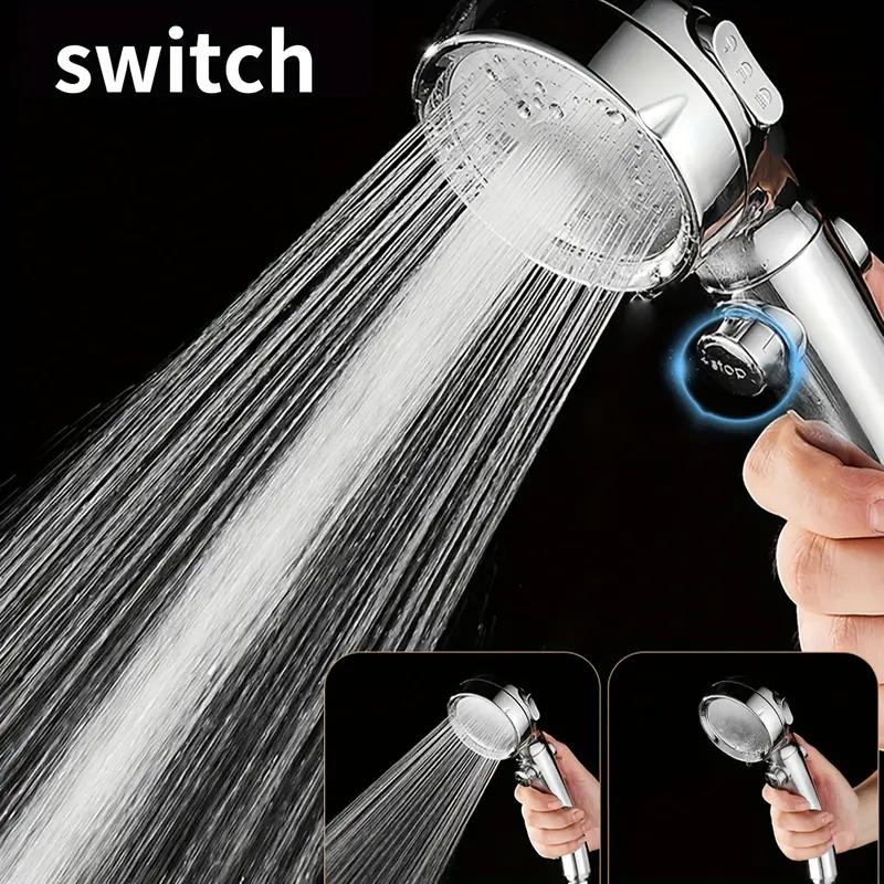 Diamond silver 3 modes booster shower head home Handheld One-button Water-stop Bathroom Bath Set Shower Head