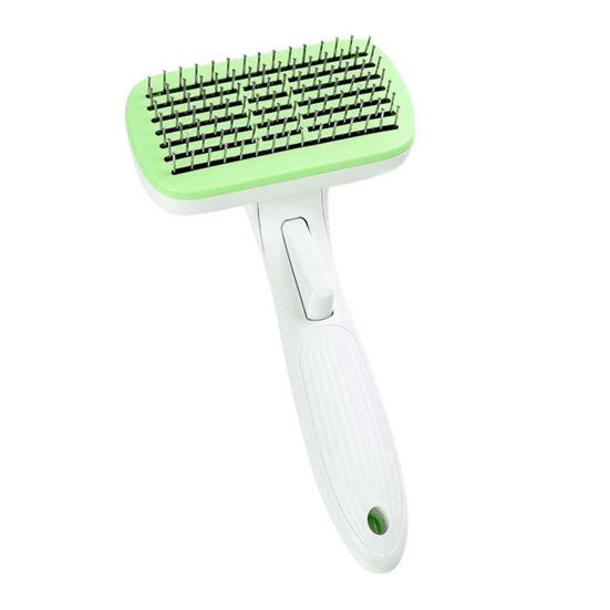Pet Comb Anti-Slip Ergonomic Handle Grooming Rounded Needle Teeth One-Click Self-Cleaning Pet Grooming Tool