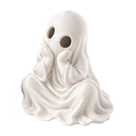White Black Ghost Figures 3D Printed Halloween Figurine, Cute Chin-Resting Spooky Desk Decor, Decorative Accents Funny Ornament for Home Party
