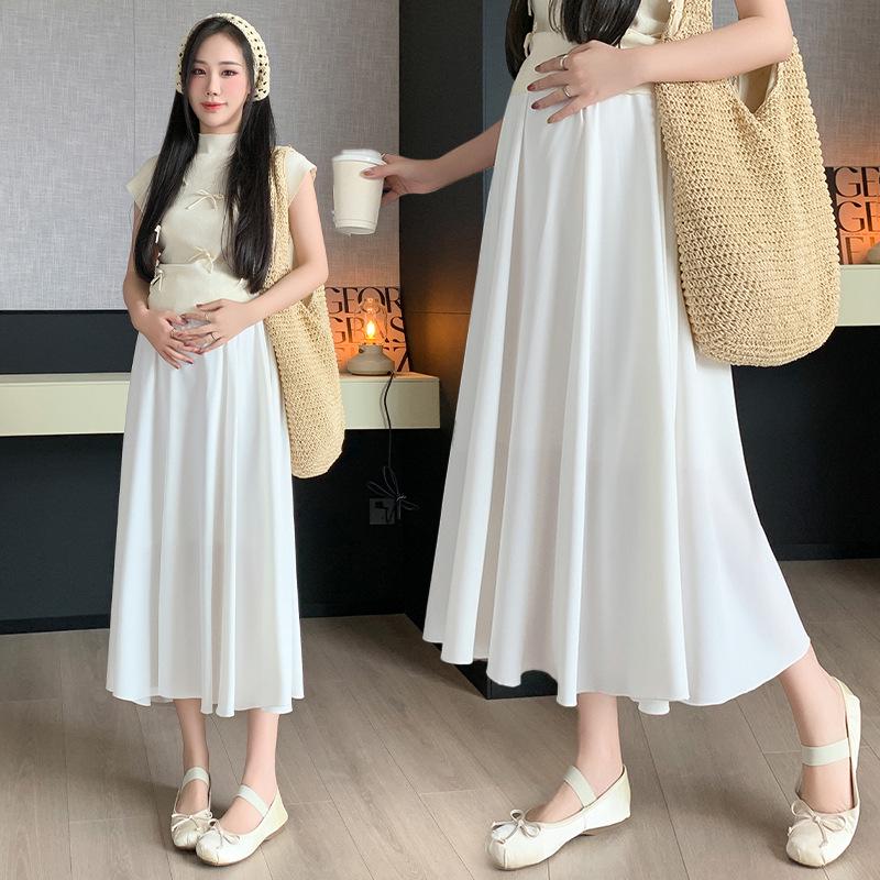Mid-Length Pleated A-Line Maternity Skirt - Fashionable Casual Summer Wear XL