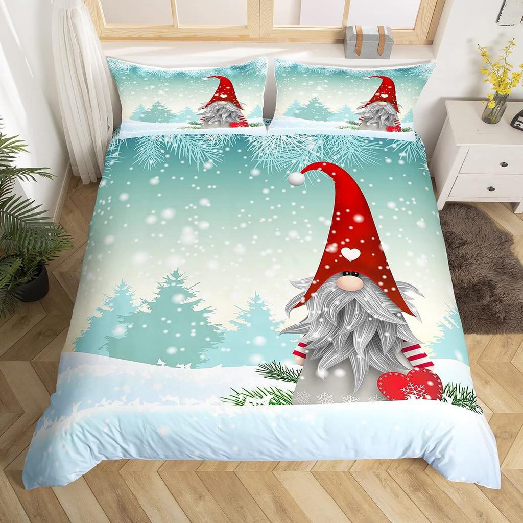Christmas Gnomes Bedding Set Santa Claus Xmas Comforter Cover Merry Christmas Duvet Cover Set Romantic Candlelight Quilt Cover