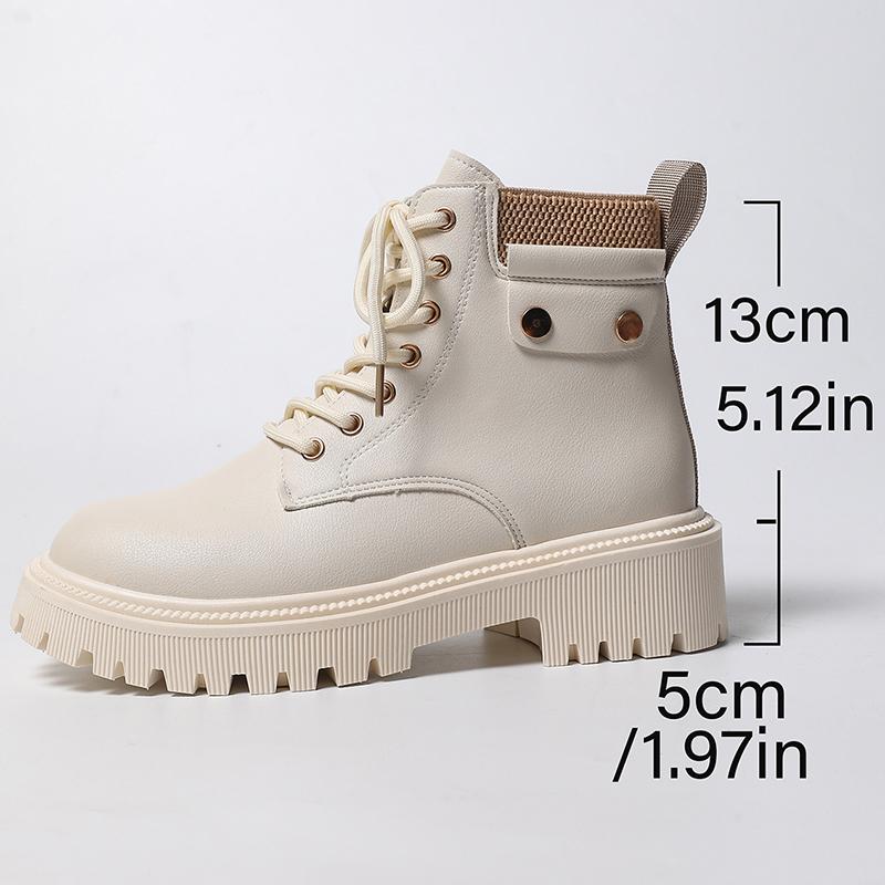 Fashion Winter Warm Thicken Plush Ankle Boots Women Fashion Lace Up Platform Combat Boots Woman Comfort Zipper Pu Leather Short Booties