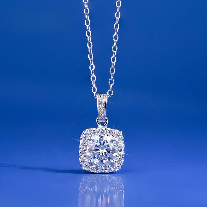 S925 Sterling Silver Moissanite Necklace Pendant Girls Fashion Versatile Round Bag Clavicle Chain