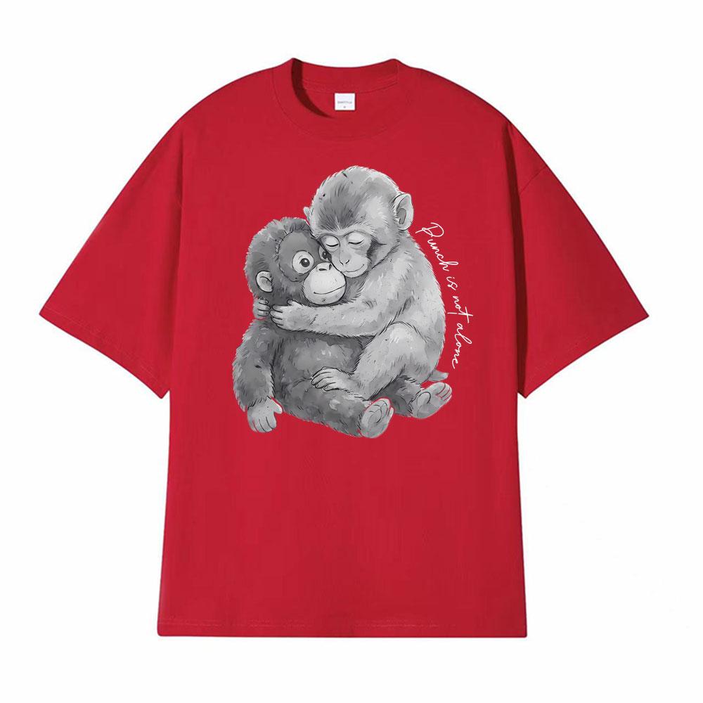 

Punch Monkey Hug Is Not Alone Graphic Tshirts Men Women Clothing Vintage Fashion Cotton Tshirt High Quality T Shirt Streetwear S