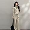 Korean Style Stand-Collar Sweatshirt Jacket & Casual Wide-Leg Pants Set for Women - Autumn/Winter Fashion