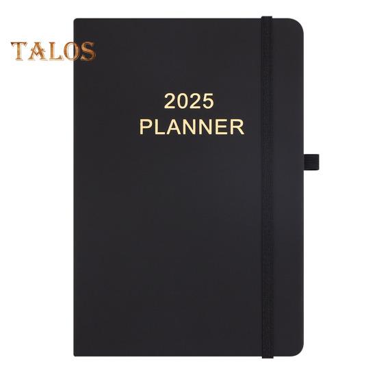 

Планировщик дел на 2025 год с держателем для ручки, обложка из искусственной кожи, ежемесячный планировщик, еженедельные макеты, расписание, книга, офис, школьный ежедневник, органайзер чёрный