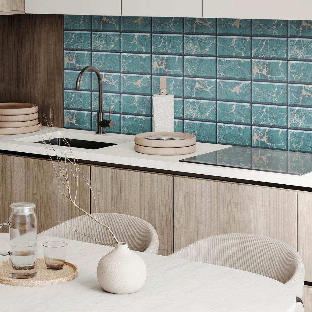 Self-Adhesive Vinyl Panel With Print For Living Room 120x60 Cm Marble Tile Pattern