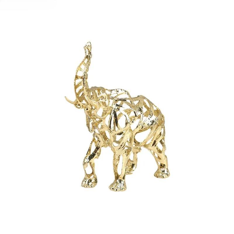 European Style Light Luxury Gold Hollowed Out Lion Horse Elephant Animal Sculpture Living Room Metal Decoration Home Accessories