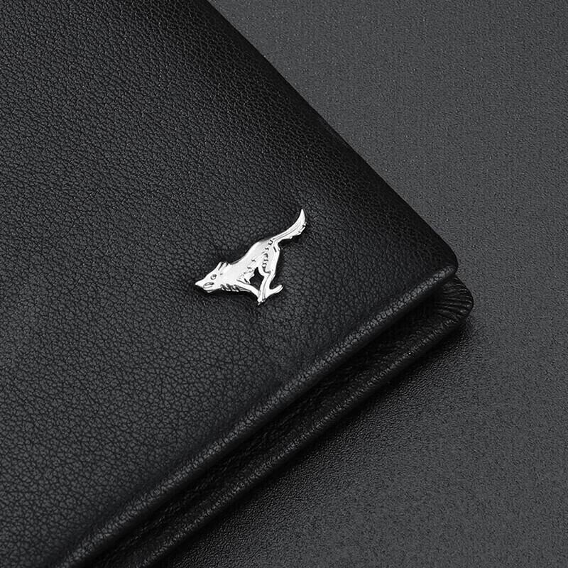 SEPTWOLVES Men's Genuine Leather Short Wallet, Coin Purse, Black