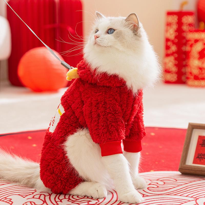 Katzenkleidung Herbst und Winter Chinesisches Neujahr festliche Segnung zu Glück zu vierbeinige Kleidung haarloser Hund Haustier Katze Kleidung