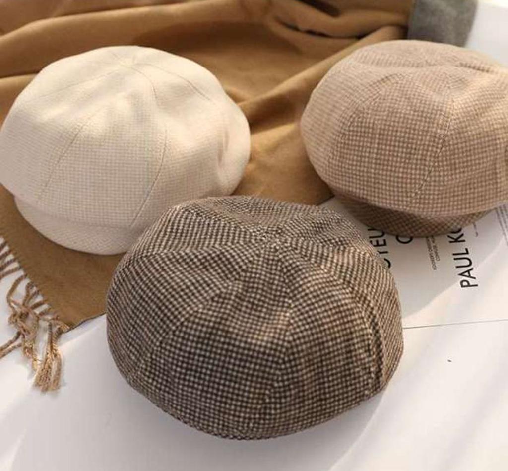 Lady Adjustable Beret Checkered Pattern Women Beret Round Beret Winter Autumn Hat Korean Style Hat