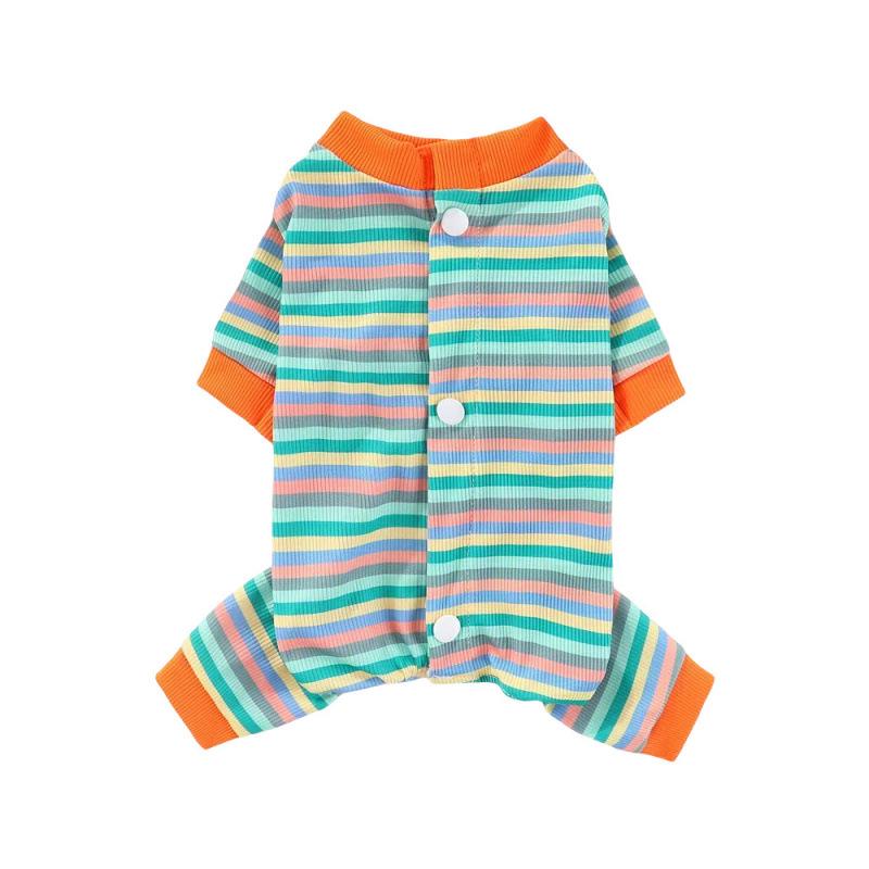 Striped Summer Pet Outfit: Cute, Elastic, Four-Legged Suit for Small To Medium Dogs and Cats (Teddy, Bichon, Pomeranian)