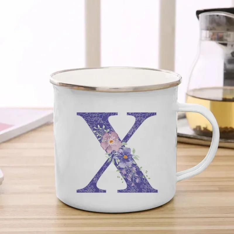 Drinks Water Milk Cups 26 Initials Letter Purple Flower Print Enamel Mug Coffee Cup Thermal Coffee Cup To Carry Cupshe Drinkware