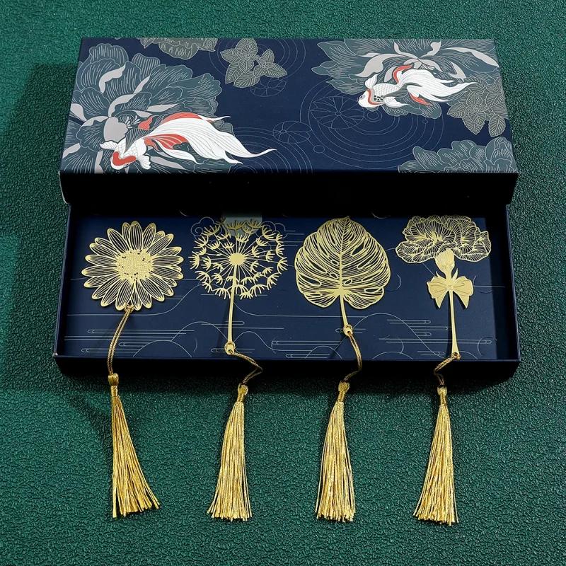 Top Quality Chinese Style Handmade Book Mark Golden Rose Lotus Flower Bookmarks Reading Marker for Book Lover Gifts for Friend
