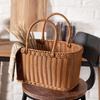 Rattan-Look Iron Frame Handbasket: Plastic Woven Flower, Vegetable, Shopping, Wedding Gift, Outdoor Restaurant Storage Basket.