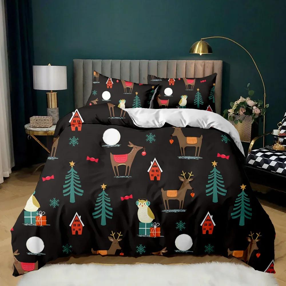 Jul Påslakanset Jultomten Ren Tryckt Sängklädesset God Jul Jul Polyester Täcke Set Mjuka Sängkläder
