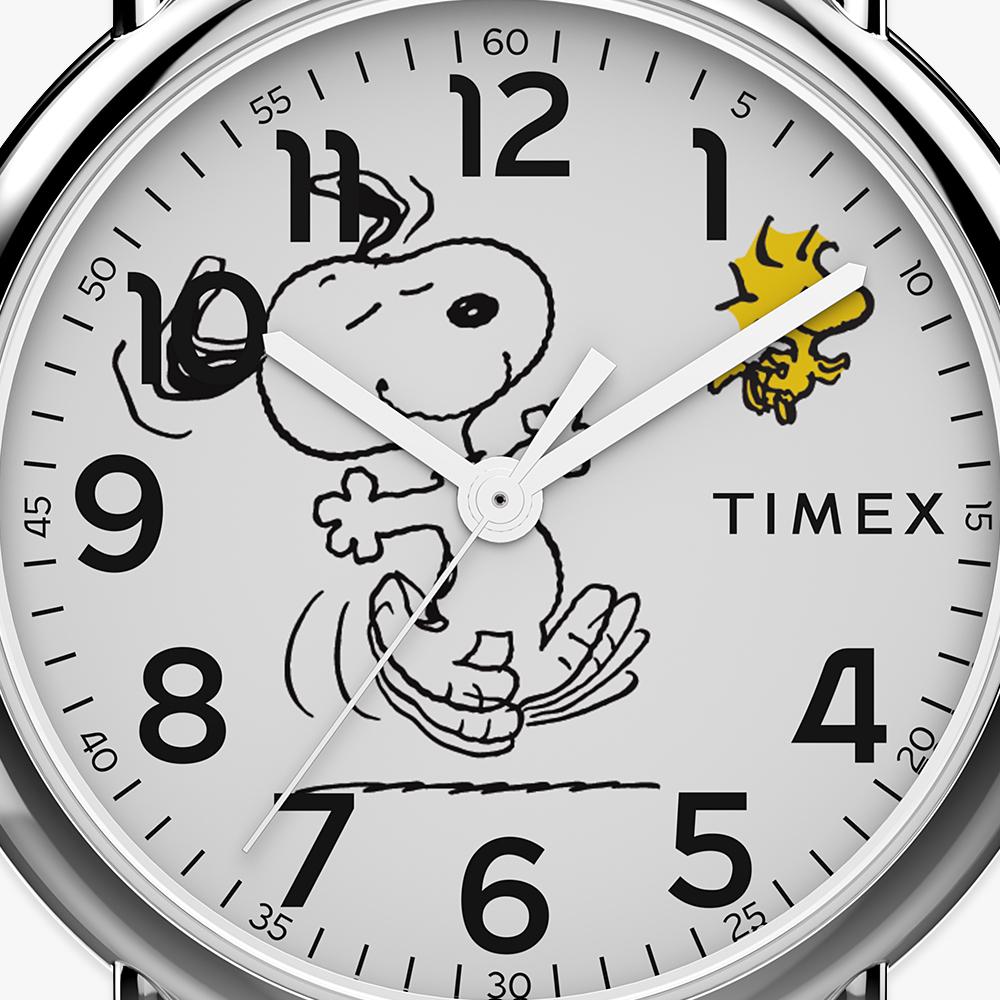 TIMEX Peanuts Weekender Snoopy Dancing Black Leather Watch 38mm TW2Y31000