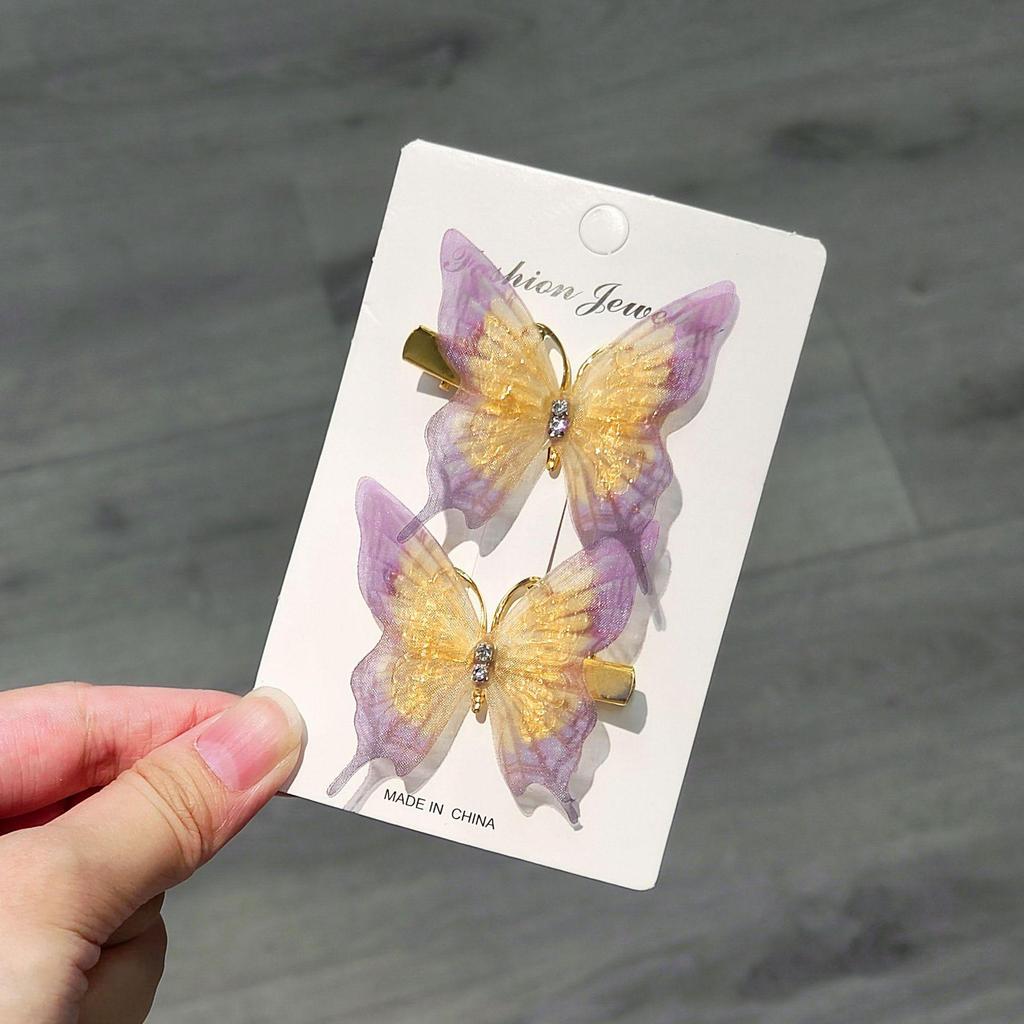 Gradient Butterfly Hairpin for Children - Cute Mesh and Alloy Duckbill Clip, Perfect for Hanfu and Fairy Styles