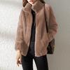 Women's Winter  Plus Sizes Pure Colour Hooded Loose Zip Model Tops Warm Polo Collar Casual Mid-length Jacket