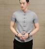 Summer Thin Pure Color Men's Shirt Collar Button Up Short Sleeve Slim Fit Casual Cotton Blend Menswear Traditional Chinese Style