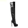 White/black Pu Leather Boots Super High Heel Sexy 4Cm Platform Thin Heel High Heel Large Size 46 Women's Over The Knee Boots