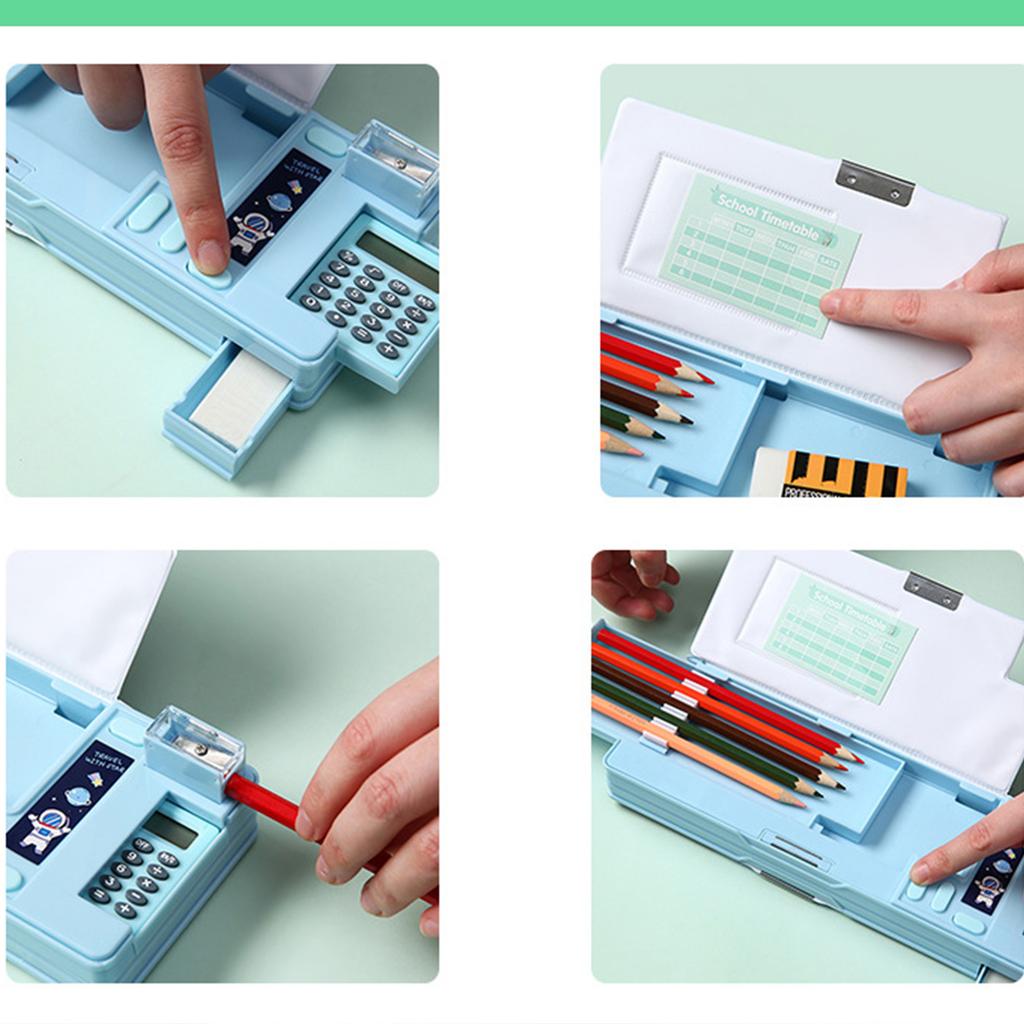 Multifunktionales Mäppchen mit Taschenrechner und Anspitzer, Cartoon-Stiftbox, Mäppchen mit großer Kapazität für Schülerkinder