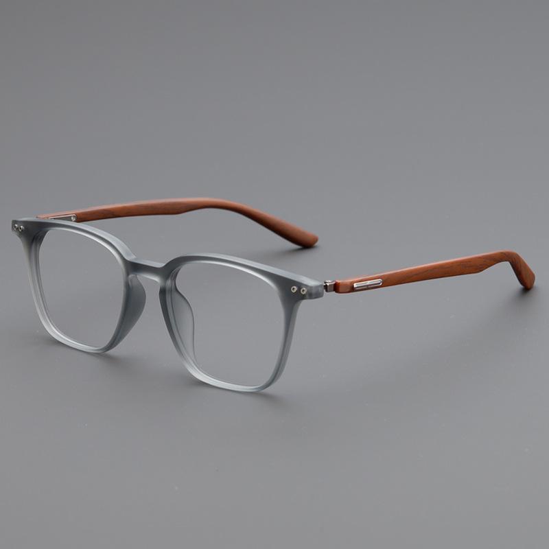 Square Full Frame Glasses Faux Wood Temple Retro Eyewear for Men Women Fashion Daily Use TR90 Lightweight Spectacles