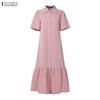 ZANZEA Women Casual Turn Down Collar Loose Summer Short Sleeve Dress