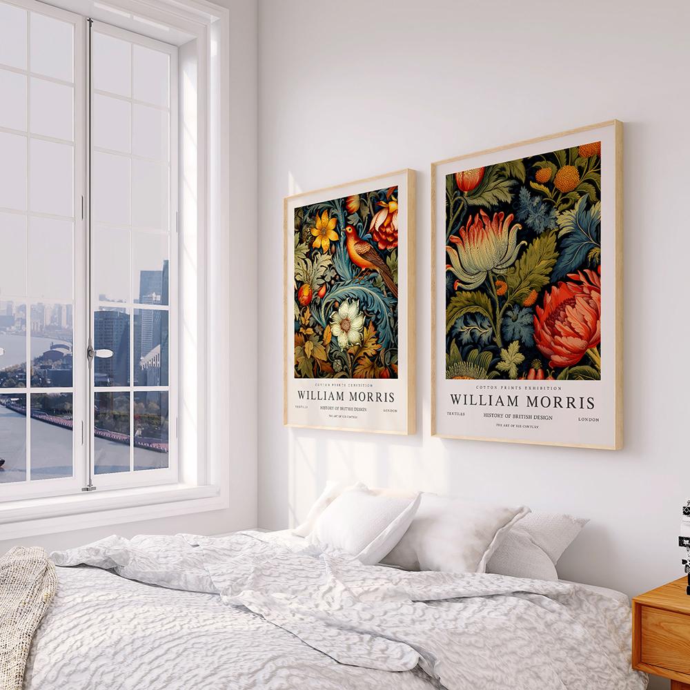 Poster cu flori de păsări William Morris, pictură pe pânză, artă florală de perete, imprimeuri botanice, decorarea camerei de zi, imagini de decor