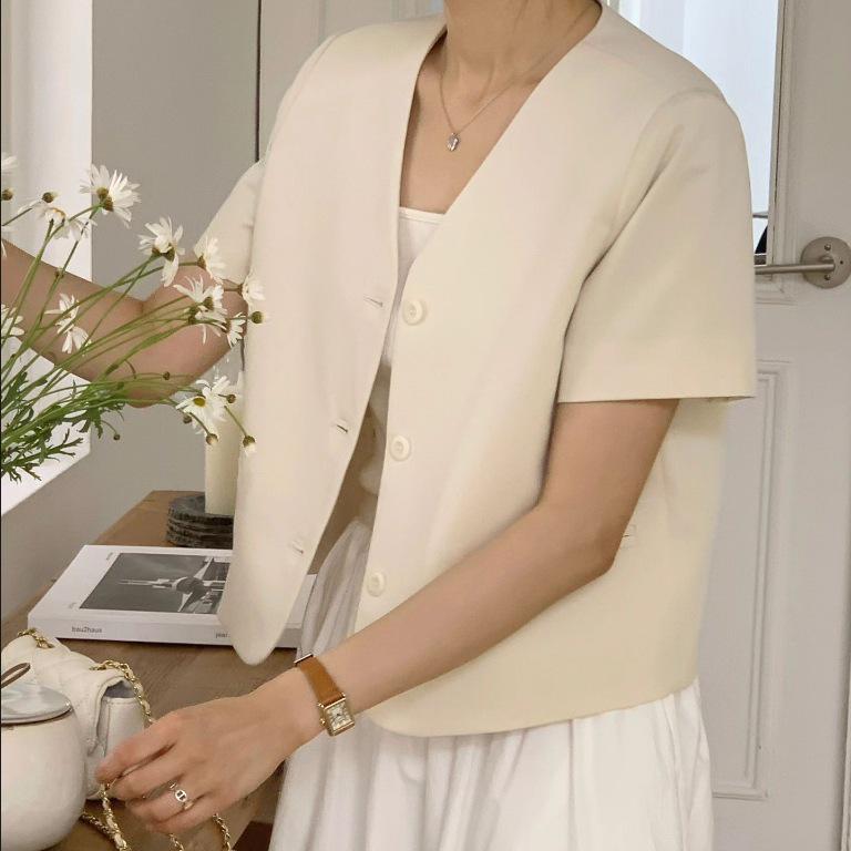 French Style V-Neck Short-Sleeve Blazer