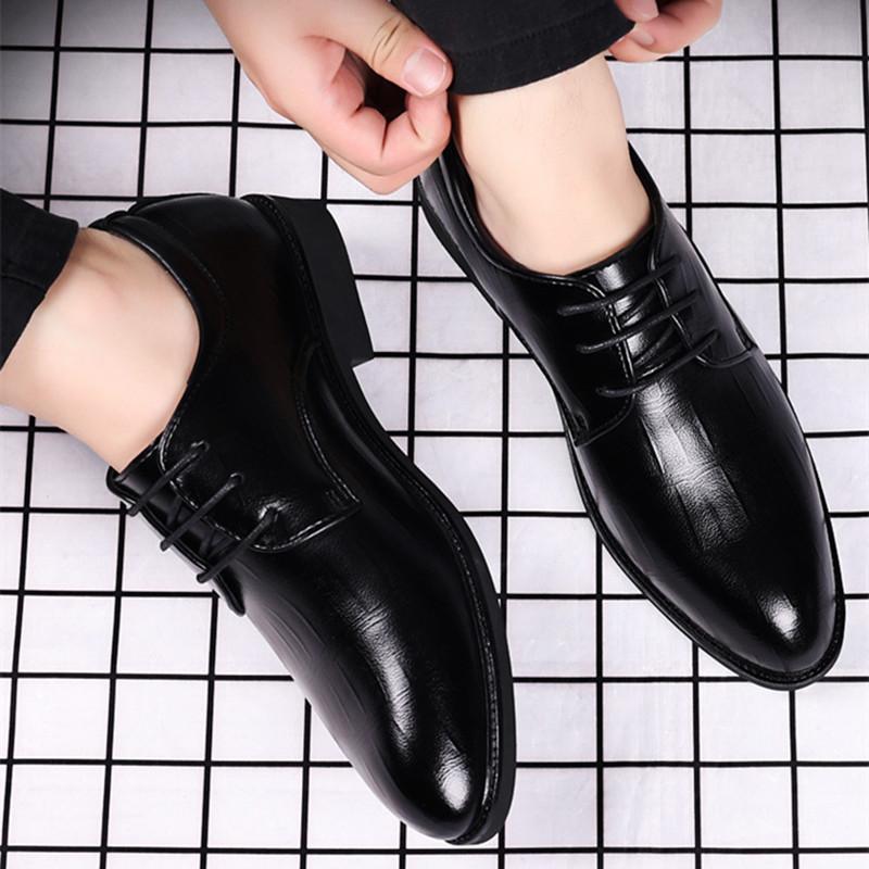FashionLuxury Business Oxford Leather Shoes Men lace up Leather Formal Shoes Man Office Wedding Flats Male Black office shoes men