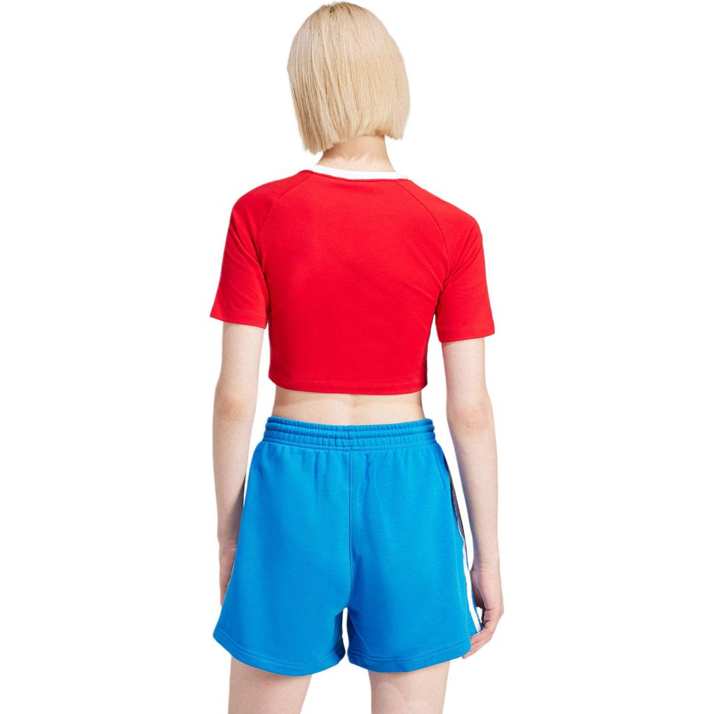 adidas Originals Round Neck Pullover Letter Logo Striped Short Sleeve T-Shirt Women Tops Red IP0665
