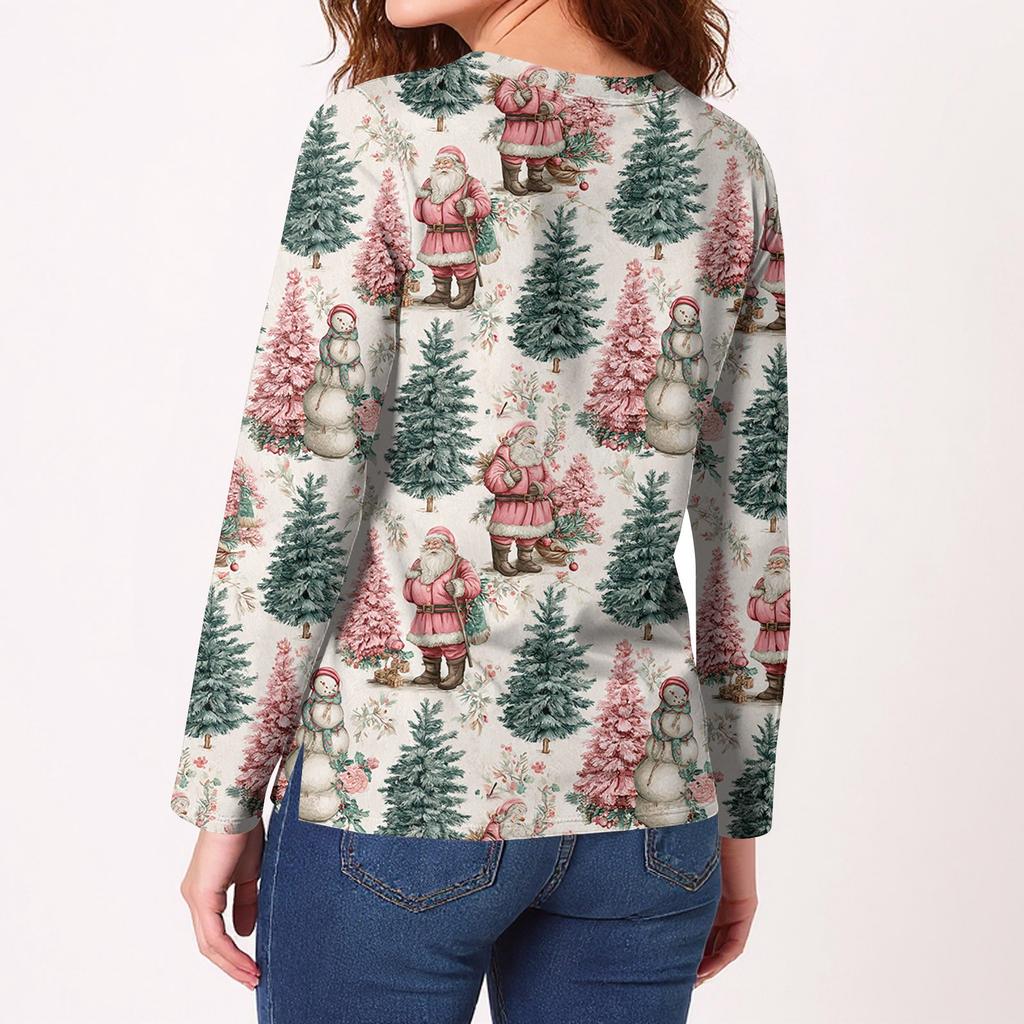 Damemote Uformell spaltekant Rundhals Langermet Løs T-skjorte dametopp