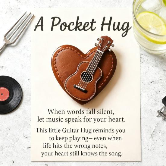 Heart Guitar Pocket Hug Handmade Mini Guitar with Inspirational Card Pocket Hug Heart Guitar Keepsake Gift for Musicians Guitarists Music Lovers