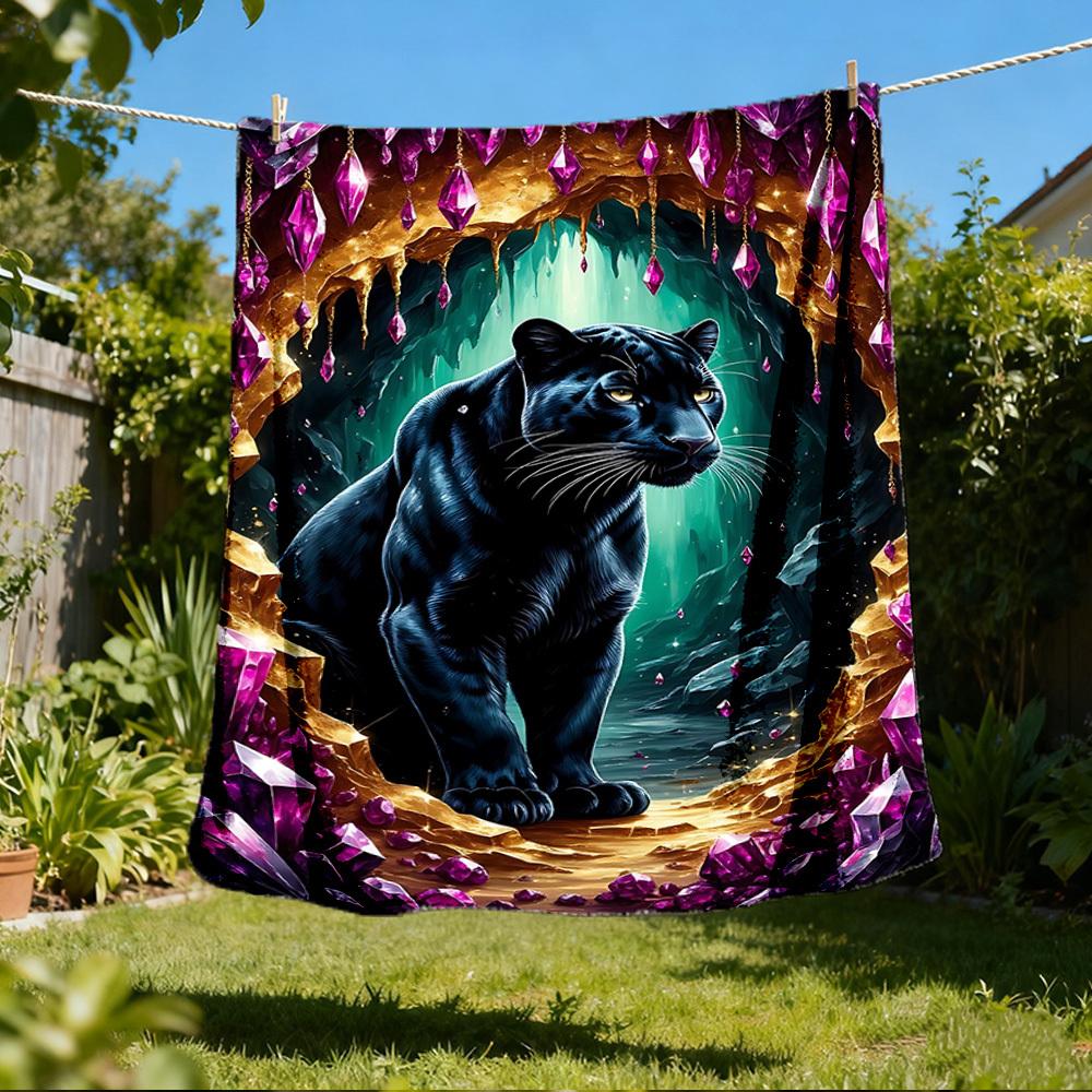 1pc Black Panther Crystal Throw Blanket Polyester Fiber, Lightweight Flannel, Soft & Warm, All Season Use for Outdoor, Camping Digital Print