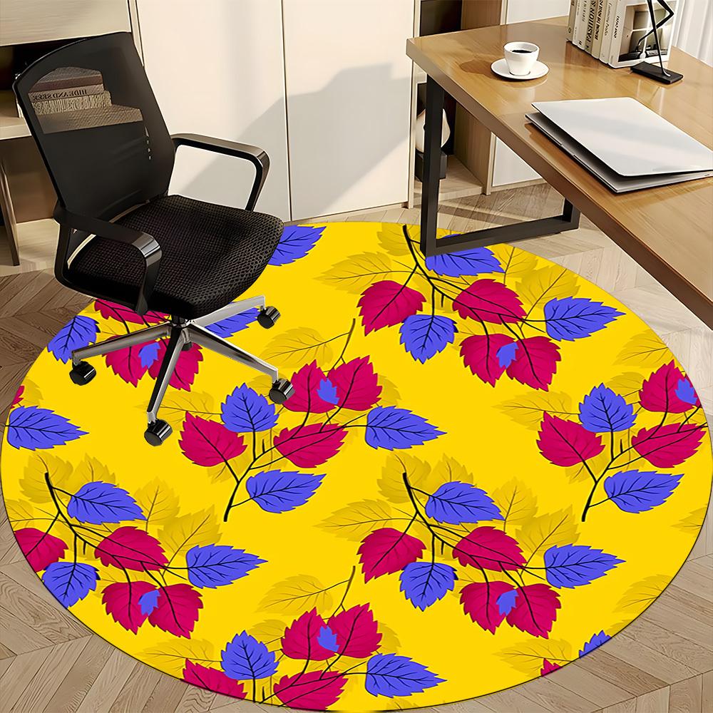 1pc Autumn Leaves Pattern Office Round Rug, Non-slip, Soft and Durable Office Rug for Interior Decoration, Perfect for Office, Beautiful Decoration Yy