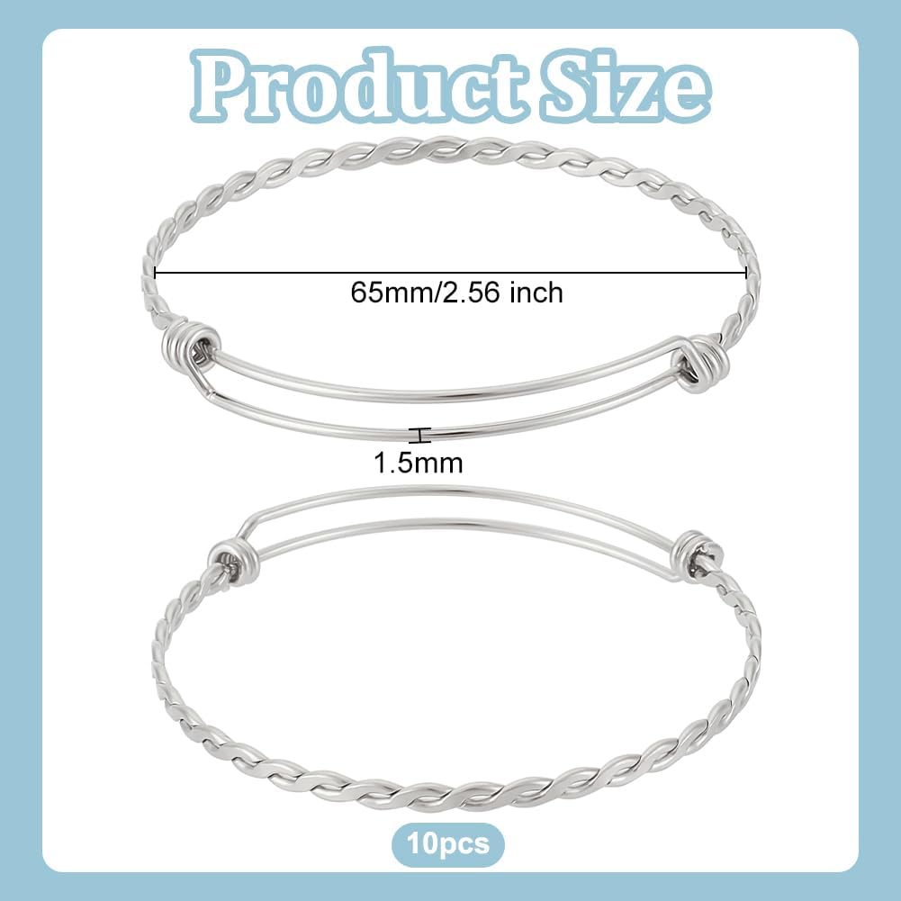 PH PandaHall 10pcs Stainless Steel Adjustable Bangle Bracelet 2.5" Wire Blank Bracelet Stainless Steel Expandable Bangle Stainless-steel Wire