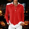 Women's Casual Christmas Print Long Sleeve Button Blouse with Lapel Collar and Side Slits