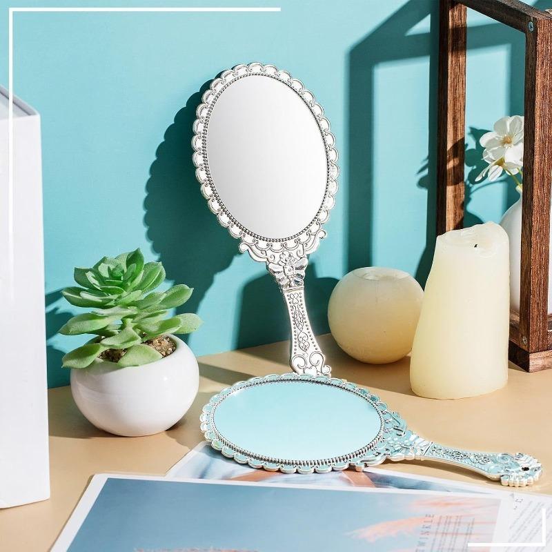 24 Pack Handheld Vintage Mirrors Silvery Embossed Mirror for Wedding Favor Princess-Themed Party Travel Portable Makeup Mirror