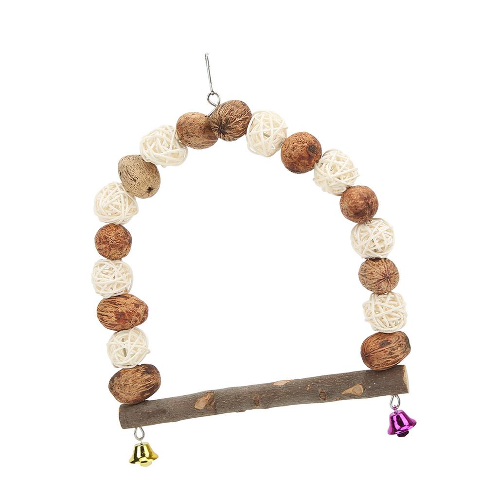 Bird Chewing Swing Wooden Pecans Rattan Hanging S Perch with Bells for Cockatiel Lovebird