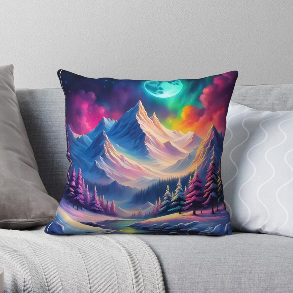 Snow Capped Mountains Winter Pillowcase Polyester Linen Velvet Creative Zip Decorative Pillow Case Car Cushion Cover