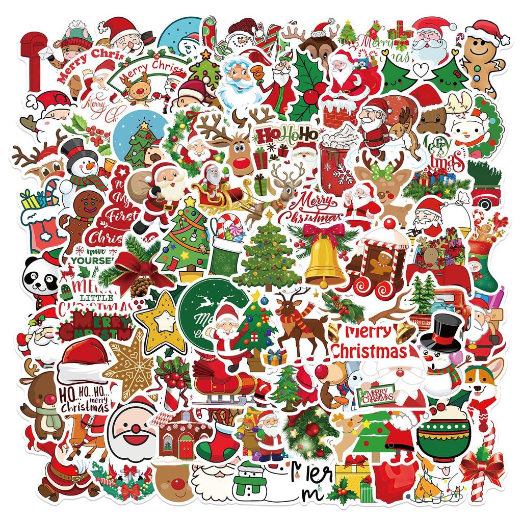 100 New Christmas Graffiti Stickers Decorate Car Window Suitcase Guitar DIY Waterproof Holiday Stickers